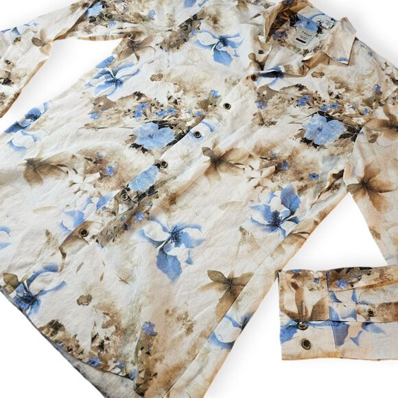 Haupt Germany Long Sleeve Creamy Beige Blue Tropical Floral Print Large - Picture 8 of 9